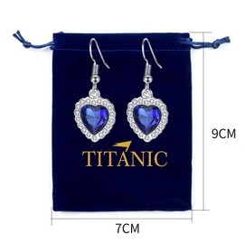 fdsmall Titanic Heart of the Ocean Earrings Love Heart Pendant Earrings Forever Sapphire Pendant Shiny Crystal Zircon Jewellery Gifts for Women, Alloy Steel, Diamond