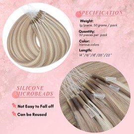SEGOHAIR Micro Loop Hair Extensions Remy Hair Extensions -18 Inch/50g Dark Blonde with Bleach Blonde Tangle-Free Silky Soft Micro Ring Hair Extensions - Invisible Micro Rings for Seamless Look