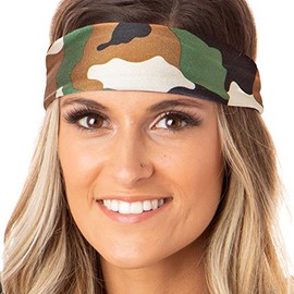 Hipsy Adjustable & Stretchy Wide Printed Xflex Headbands for Women Girls & Teens (Xflex Classic Green Camo 1pk)