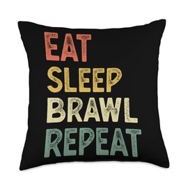 Eat Sleep Brawl Repeat Stars Funny Video Gamer Gaming Throw Pillow