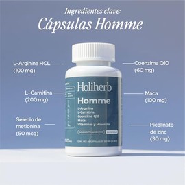Holiherb Homme | Multivitamínico para hombres a base de CoQ10, L-Arginina, L-Carnitina, Selenio, Zinc y Vitaminas.