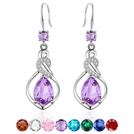 Silver Drop Earrings for Women, Hypoallergenic Sterling Silver Post Cubic Zirconia Dangly Earrings Twisted Linear Amethyst Earrings Jewellery Gifts for Her Birthday Anniversary Christmas