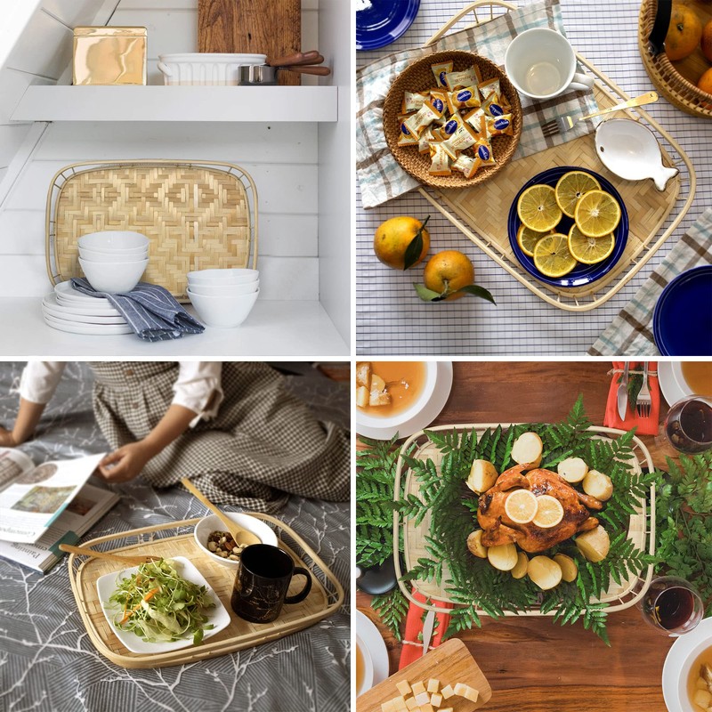 PEMAR Set of 6 Bamboo Wicker Serving Trays for Foods