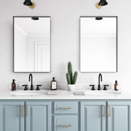 Better Bevel 30" x 40" Black Metal Framed Mirror | Rectangle Bathroom Wall Mirror