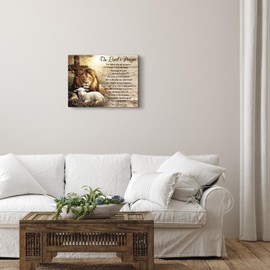 Luixdie Christian Wall Art Lion and Lamb Canvas Wall Art Religious Bible Verse Wall Decor Pictures Canvas for Church Bathroom Home Office Wall Decor Gift 12x16 inch