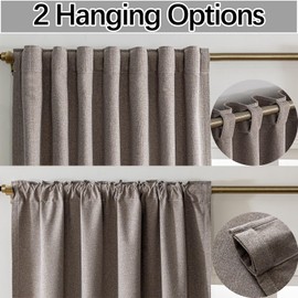 Ftinala Greige Taupe Black Out Curtains 63 Inch Long 2 Panels Set Double Sided Faux Linen Room Darkening Curtain for Living Room and Bedroom, Rod Pocket & Back Tab