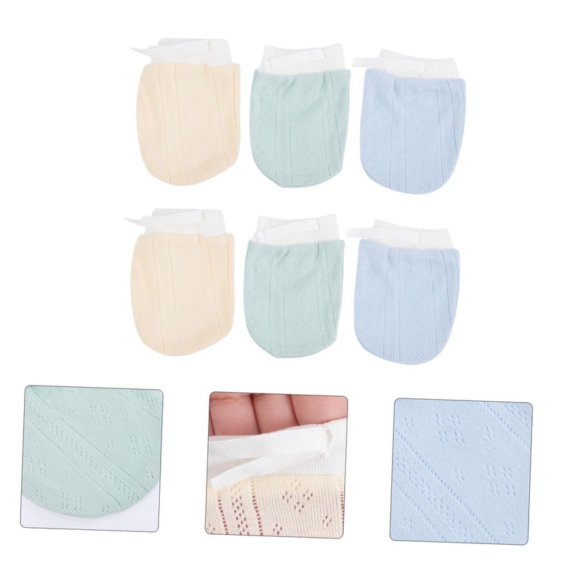 FOMIYES 3 Pairs Breathable Newborn No Scratch Mittens Gloves Elastic