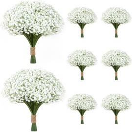 80 Pcs Babys Breath Artificial Flowers,White Fake Baby Breath Flowers，Real Touch Faux Flowers Gypsophila for Wedding Party Bouquet Floral Arrangement Home Decor (80)