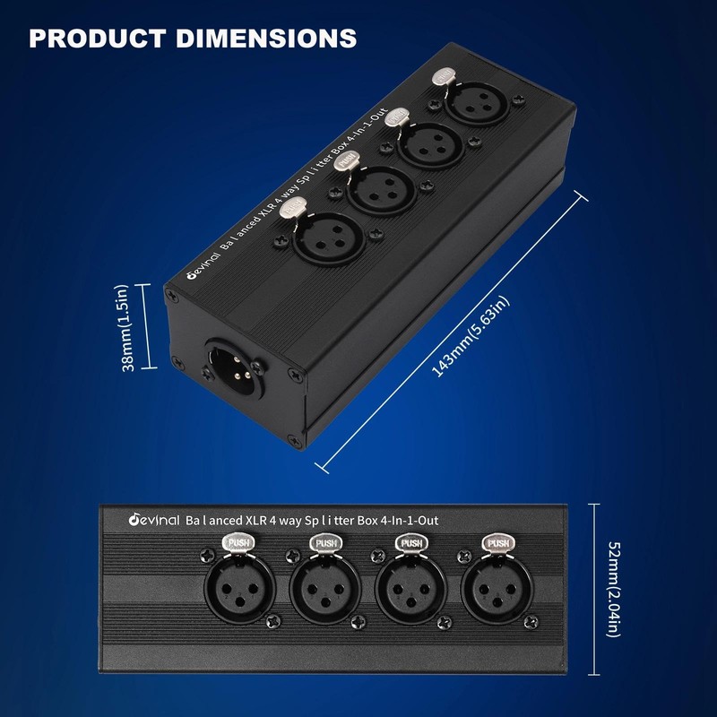 Devinal 4-IN-1-OUT XLR Audio Splitter Box, XLR 4 Female to