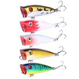 FANGBLUE Popper Fishing Lures Topwater Fishing Baits 2.36inch Hard Baits 3D Eyes Swimbait Crankbait with Treble Hook for Bass Trout Freshwater Saltwater