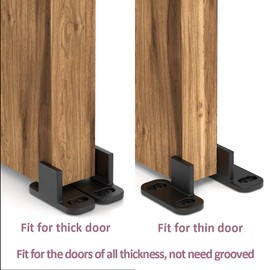 ZEKOO No Groove Adjustable Sliding Door Guide, Bottom Floor Guide, Barn Door Floor Guide Floor Mount, Bypass Door Guide, Black Plastic with Screws (1set)