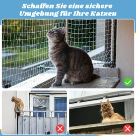 Aystkniet Cat Net for Balcony, Transparent, 6 x 3 m, 2.5 x 2.5 cm Mesh Size, Cat Protection Net with Attachment Rope and Accessories, for Windows, Patio, Indoor and Outdoor Use