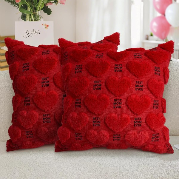 Mother's Day Pillow Covers 18x18 inch Set of 2 Red