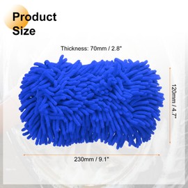 sourcing map Car Wash Sponge 9.1" x 4.7" Chenille Microfiber Mitt Scratch-Free Absorbent Scour Scrubber Cleaning Sponge for Washing Detailing on Cars, Trucks, SUV, Boats, RVs, Dark Blue
