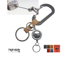 [highstyle] Made in Japan Tochigi Leather & Lightweight Aluminum Carabiner & Reel Key Holder, multicolor (gray / navy)