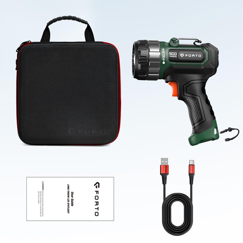 FORTO Compact Rechargeable Spotlight with Adjustable Focus, Handheld Spot Light
