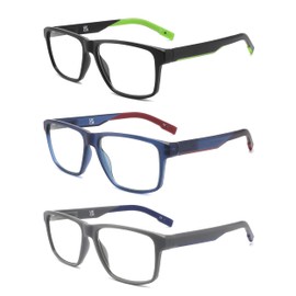 IVNUOYI 3 Pairs Reading Glasses Sports Style Frames with Spring Hinges, Flexible Blue Light Blocking Readers for Men and Women +3.00