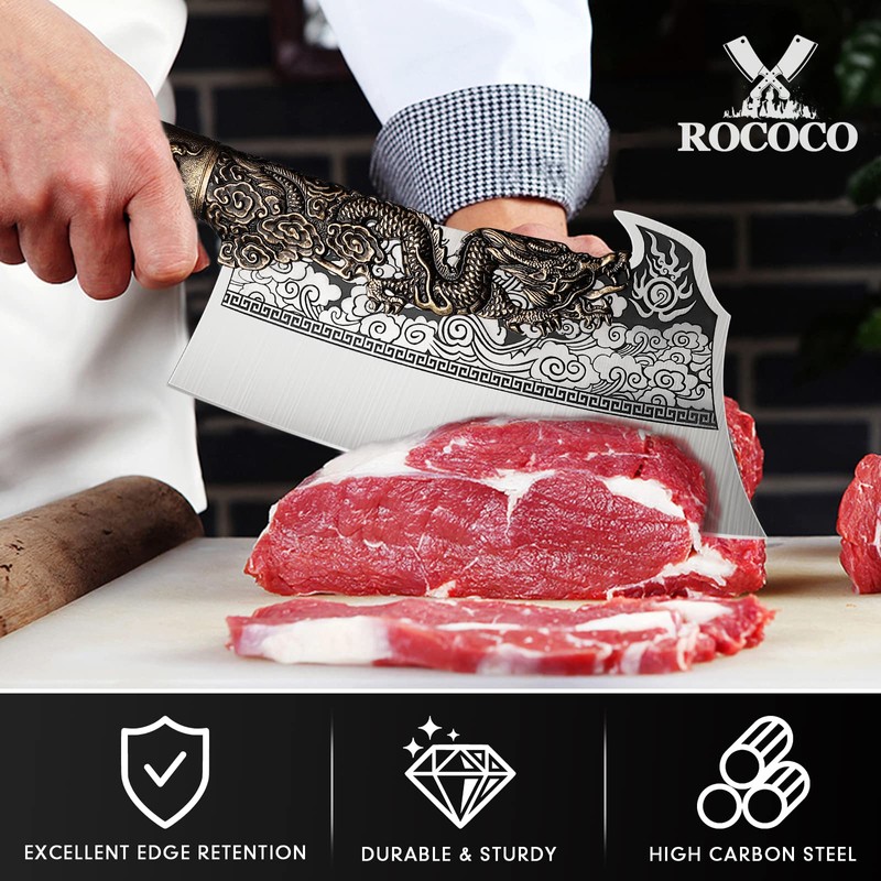 ROCOCO 2lb Dragon Butcher Knife Heavey Duty Cleaver Knife for