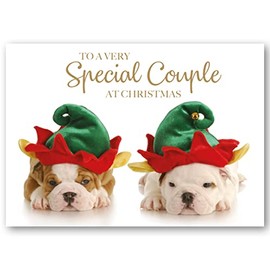 Absolutely Yours Christmas Card for Special Couple. Dogs with Hats Design Ecofriendly and UK made. Verse Inside. 175 x 124mm card size