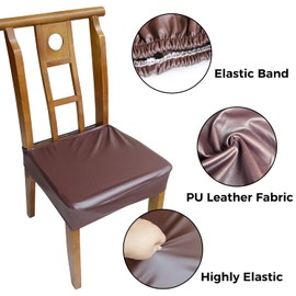rzoixuur Dining Chair Covers 4 Pcs, Waterproof Dining Chair Covers, PU Leather Chair Covers Washable Stain Resistant Chair Covers (Coffee Color, 4pcs)