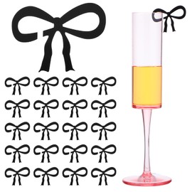 HJZHII 20 Pcs Drink Markers, Wine Glass Markers Acrylic Drink Tag Bow themed Party Favors Cocktail Bow Tag Marker Wine Glass Charms for Birthday Wedding Cocktail Party Bridal Shower Drinking (Black)