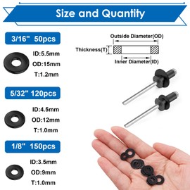 Seept 320PCS Black Pop Rivet washers Assortment kit for Black Pop Rivets Diameter 1/8",5/32",3/16" 304 Stainless Steel pop Rivet Washer Aluminum pop Rivet washers Blind Rivet Washer