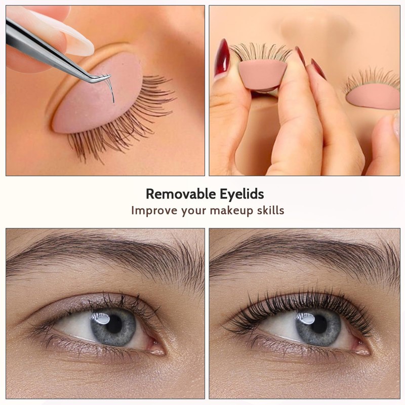 Replacement Eyelids, 6PCS Removable Eyelash Practice Realistic Lash Mannequin Eyelids