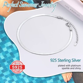 PROSILVER Classic Anklet Bracelet, 925 Sterling Silver Curb Chain/Figaro Chain/Cord Chain/Snake Chain Anklet, 22 + 5 cm Adjustable, Summer Beach Jewellery, Gift for Women and Men, 22 centimeters, Stainless Steel