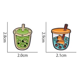 Pack of 4 Bubble Tea Badges Bubble Tea Pin Shiba Inu Pin Frog Hamster Pins, Alloy, None