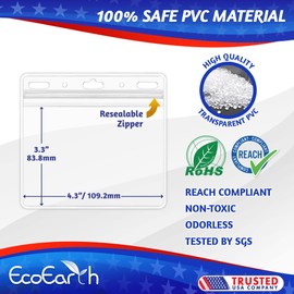 EcoEarth - Horizontal Card Protector w/Soft Edge - Sealable 4x3 Inch, Clear, 100 Pack - Waterproof ID Badge Holder - Plastic Name Tag Holder Bulk