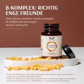 XbyX Vitamin B Freunde | Vitamin B Komplex hochdosiert mit 3 Kofaktoren | 8 B Vitamine für Energie & Nerven | Veganes Nahrungsergänzungsmittel für Stoffwechsel & Immunsystem | 36,4g/ 60 Portionen