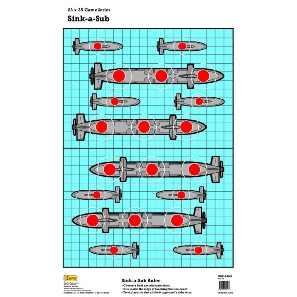 GunFun 5 Sink-A-Sub and 5 Sink-A-Ship Battleship Shooting Target 23"x