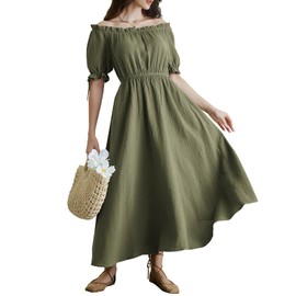 Scarlet Darkness Renaissance Dresses for Women Puff Sleeve Medieval Costume for Party Olive Green XL