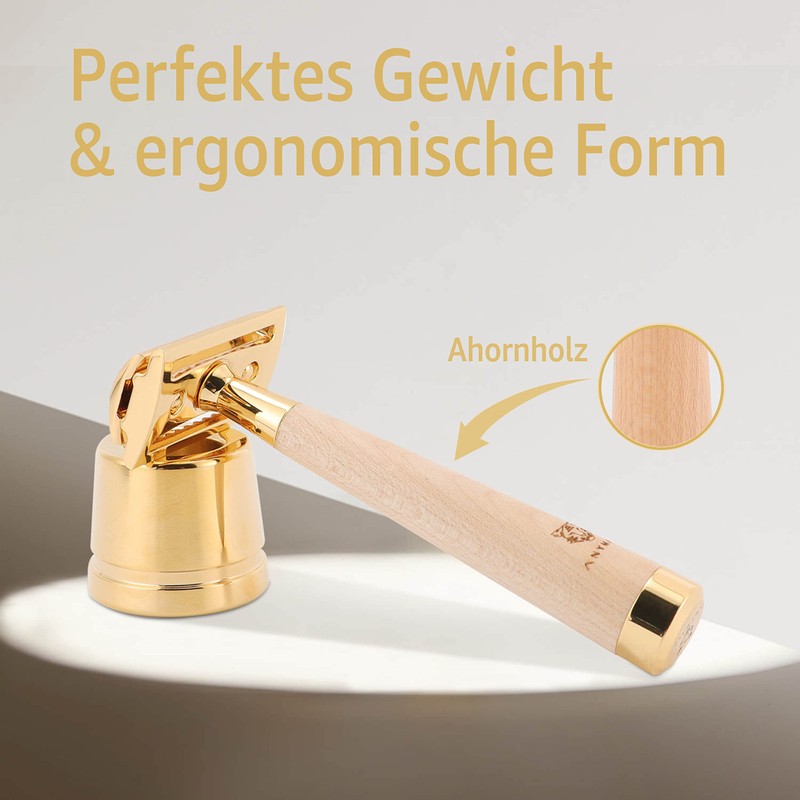 ANYMALE® Safety Razor with Maple Wood Handle - Set with