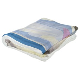 Northwest Art Mall Newport Oregon Beach, Girl, Dog & Kite Ultra Fleece Bed Sofa Travel Cozy Blanket from Illustration by Artist Joanne Kollman 50" x 60".