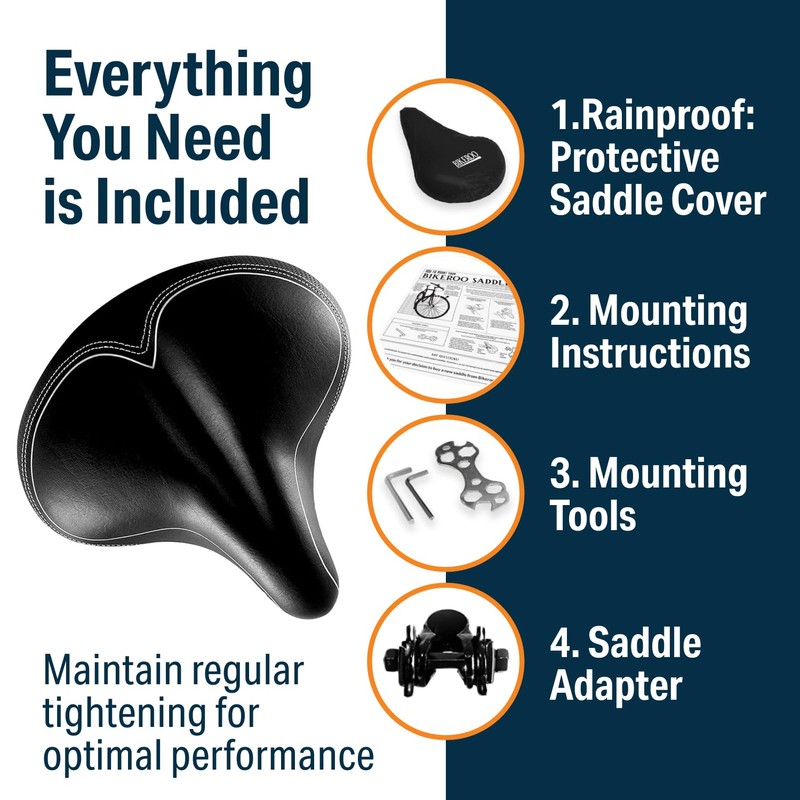 Bikeroo Wide Cruiser Saddle - Comfort Seat Fits Indoor &