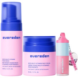 Evereden Rutina De Cuidado Facial Y Labial Happy Kids: Limpiador Facial Multivitamínico, Crema Facial, Aceite Labial Con Color Rosa Sakura Y Set De Aceite Labial Con Color. Cuidado De La Piel Limpio Y