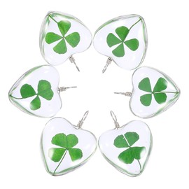 EXCEART Charm 6Pcs Dried Flower Pendant, Four-Leaf Clover, Glass Globe Bubble Bottle Charms, for DIY Jewelry Making