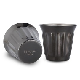 Easyworkz Stainless Steel Espresso Cup 2pcs Set Double Wall Insulated Metal Demitasse Cups (Gunmetal, 5 oz/Striped)