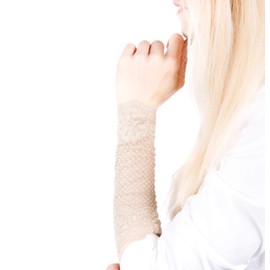 Long Lace Arm Cuff Bracelet (Nude Beige) Stretch for Women