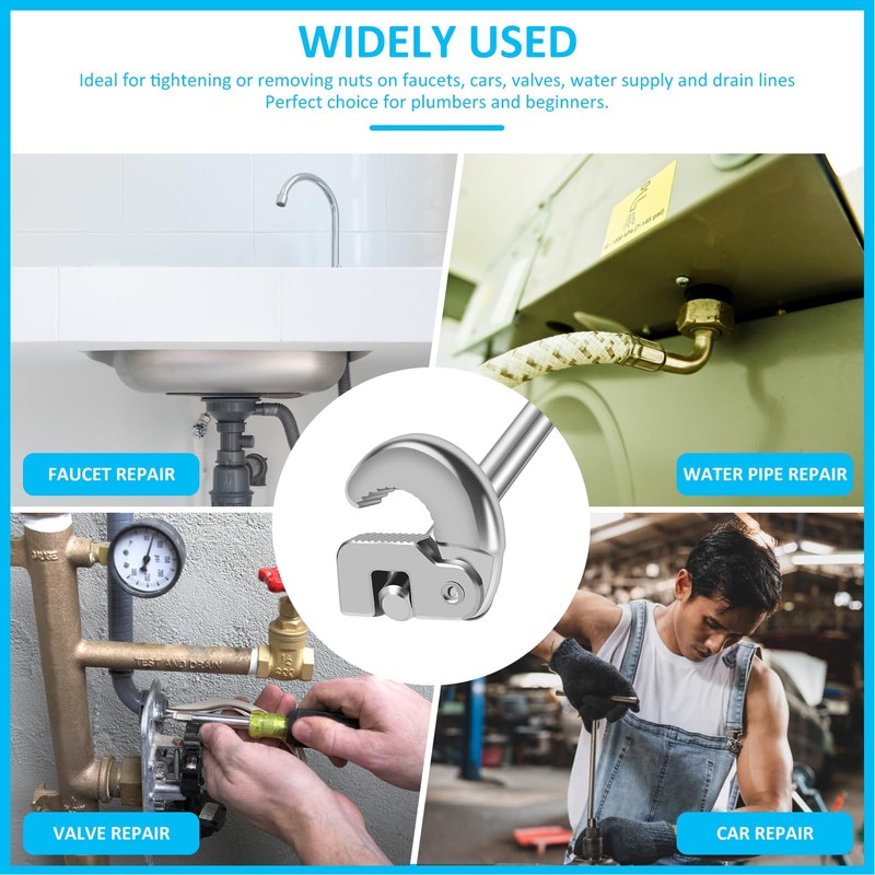 Basin Wrench,Adjustable Tap Spanner | Heavy-Duty Adjustable Wrench Tool for