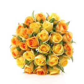 Easin Artificial Bridal Bouquets Wedding Rose 26heads Bouquet Ivory for Room Home Hotel Party Event Decoration (Yellow Orange)