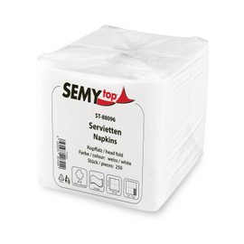 Semy Top ST-88096 Tafelserviette, 1/8 Falz, 2-lagig, 33 cm x 33 cm, Hochweiss (250-er Pack)