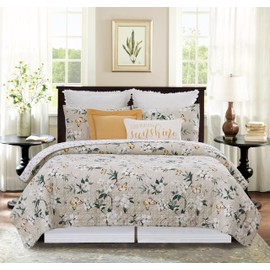 C&F Home Dogwood Meadows Full & Queen 3-Piece Quilt Set All Seasons Bedroom Bedding Machine Washable Reversible Coverlet Décor Decoration Full/Queen 3 Piece Set Beige