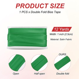 MECCANIXITY Double Fold Bias Tape for Sewing 1 Inch x 12 Yards Satin Pre-fold Continuous Binding Tape for Seaming Quilting Hemming Binding DIY Crafts, Dark Green