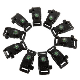 YEHAM 10 PCS Emergency Whistle Buckle Come with Compass&Fire Starter&Flint Scraper for Outdoor Camping Paracord Bracelet (Black)
