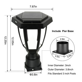 FUDESY LED Outdoor Solar Post Light Fixture,Plastic Black Post Lamp Lantern for Garden Post Pole Mount Landscape Yard Pathway Deck, FDS1761PCS