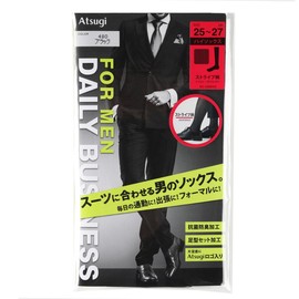 Atsugi S468002 Men's Socks, Striped Pattern, Nylon, High Socks, Thin, Black