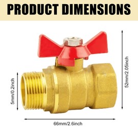 Gomwty Brass Ball Valve 3/4 Inch with Wing Handle, Brass Ball Valve with Red Wing Handle, 3/4 Inch IG/AG Male Thread/Internal Thread, Full Passage, DN20 PN16 for Water Pipes/Tap Pack of 2