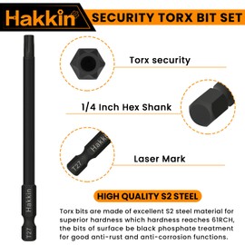 100mm Torx Screwdriver Sets Hakkin Long Torx Bit Set S2 Steel Magnetic Torx Security Bits 1/4”Hex Shank Star Screwdriver Bits T5, T6, T8, T9, T10, T15, T20, T25, T27, T30, T35, T40